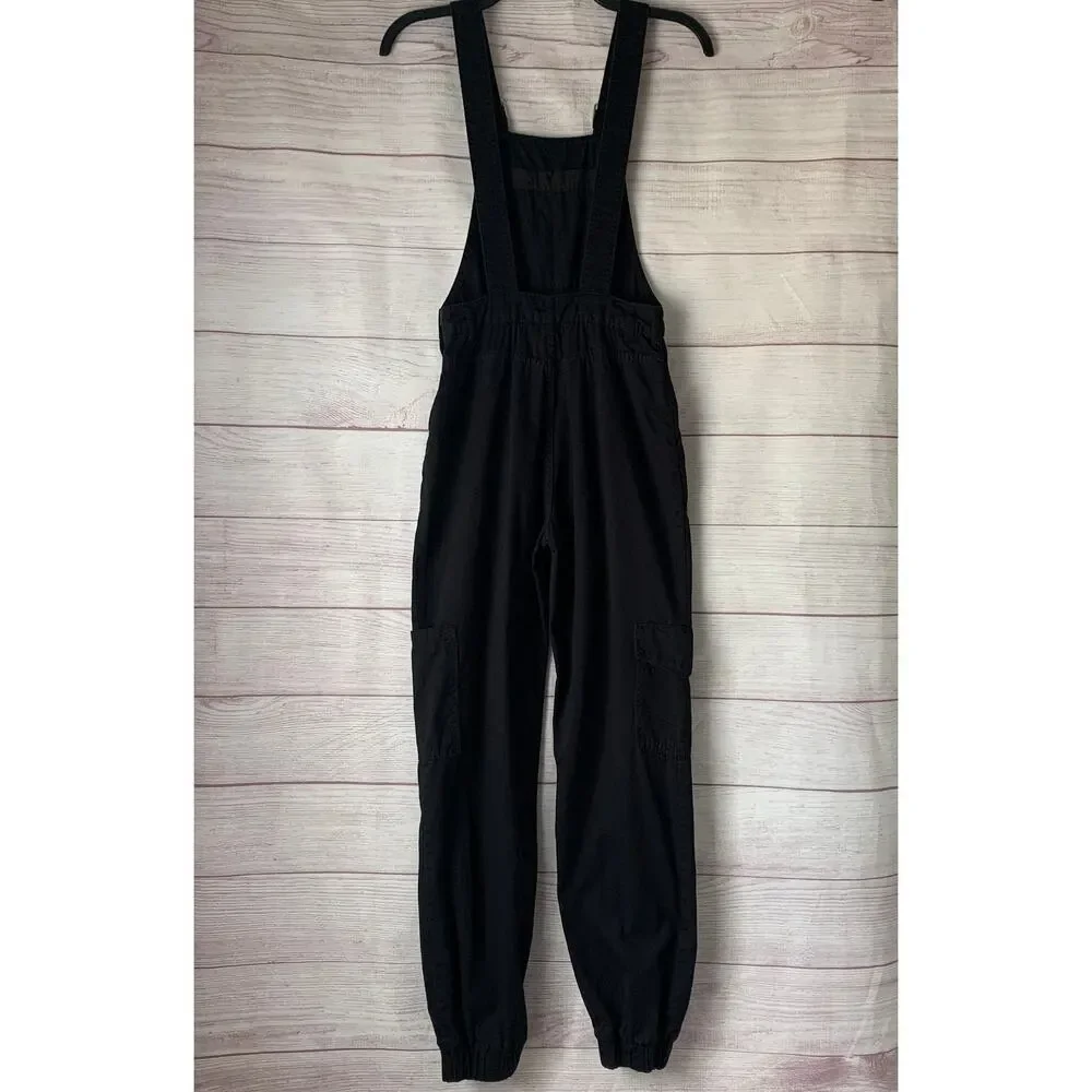 H&M Divided Black Bib Overall Jumpsuit Joggers Cargo Utility Size 0